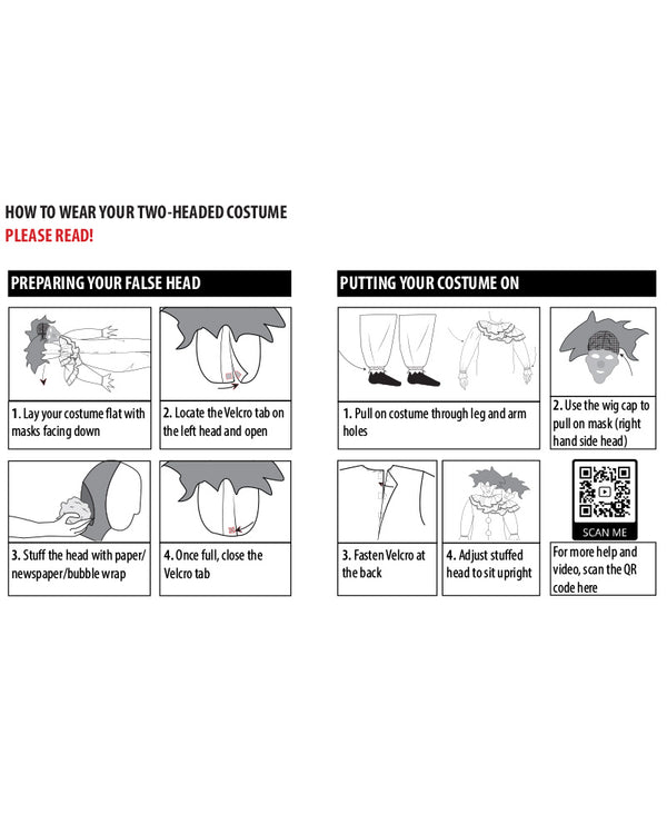 Two Headed Clown Mens Costume