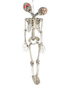 Two Headed Light Up Skeleton Hanging Halloween Prop 99cm