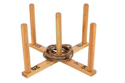 Mega Quoits Wooden Rope Ring Toss Outdoor Game Set 100cm with 4 Rings