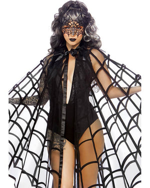 Velvet Flocked Web Cape With Satin Tie