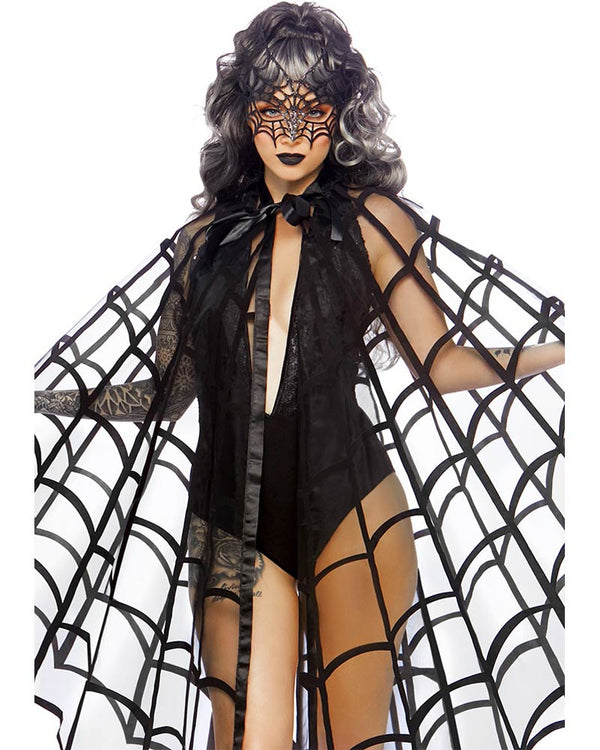 Velvet Flocked Web Cape With Satin Tie