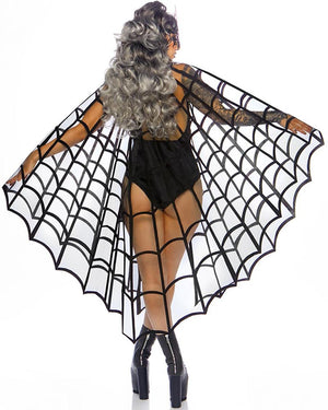 Velvet Flocked Web Cape With Satin Tie
