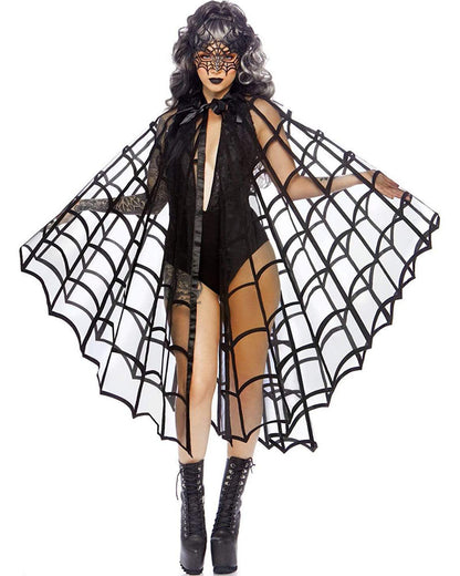 Velvet Flocked Web Cape With Satin Tie