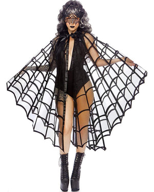 Velvet Flocked Web Cape With Satin Tie