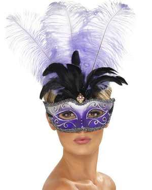 Venetian Colombina Purple Plume Eye Mask