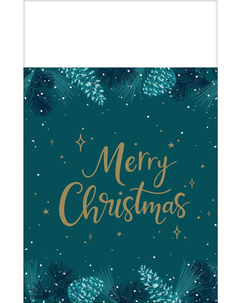 Christmas Very Merry Teal Paper Tablecover