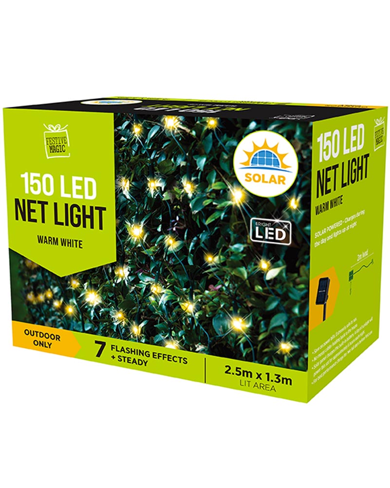 Solar Warm White 150 Piece LED Net Lights 2.5m x 1.3m