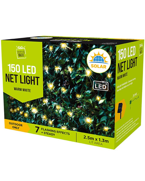 Solar Warm White 150 Piece LED Net Christmas Lights 2.5m x 1.3m