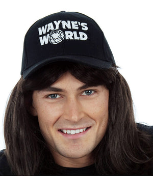 80s Wayne Black Mullet Wig with Black Cap