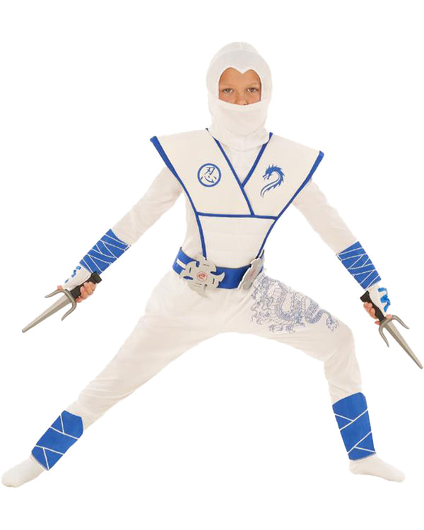 White and Blue Dragon Ninja Kids Boys Costume