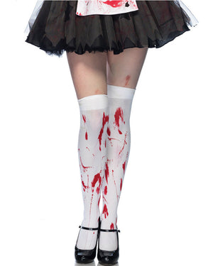 White Bloody Zombie Thigh High Stockings