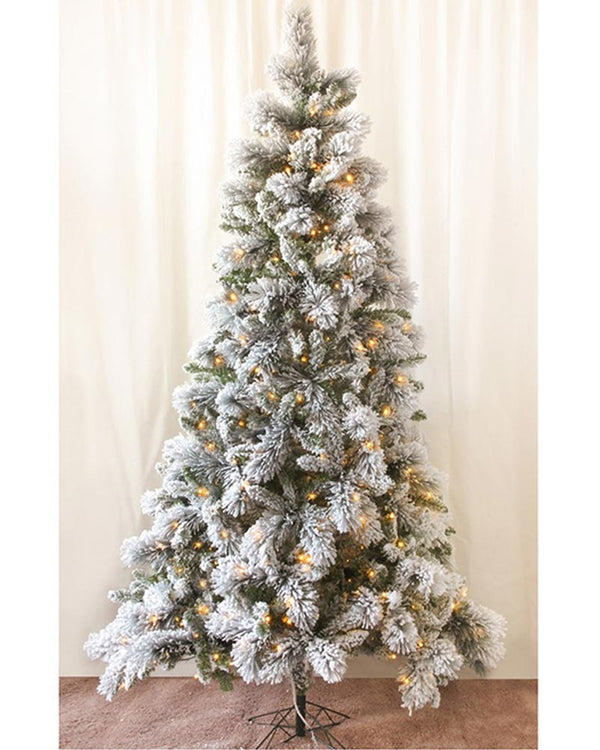 White Flocking Tree with 500 Warm White Christmas LED Lights 2.1m