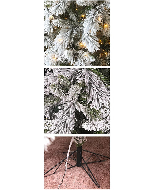 White Flocking Tree with 500 Warm White Christmas LED Lights 2.1m