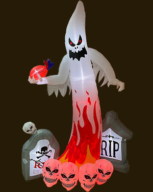 Graveyard Ghost with Skulls Lawn Inflatable 2.7m
