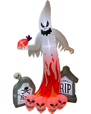 Graveyard Ghost with Skulls Lawn Inflatable 2.7m