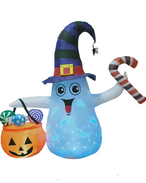White Ghost With Pumpkin Candy Lawn Inflatable 1.2m