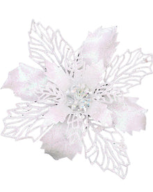 Christmas White Iridescent Poinsettia with Clip 15cm