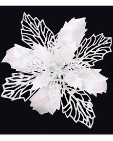 Christmas White Iridescent Poinsettia with Clip 15cm