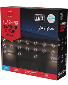 White Christmas LED Starbursts Curtain 3.6m