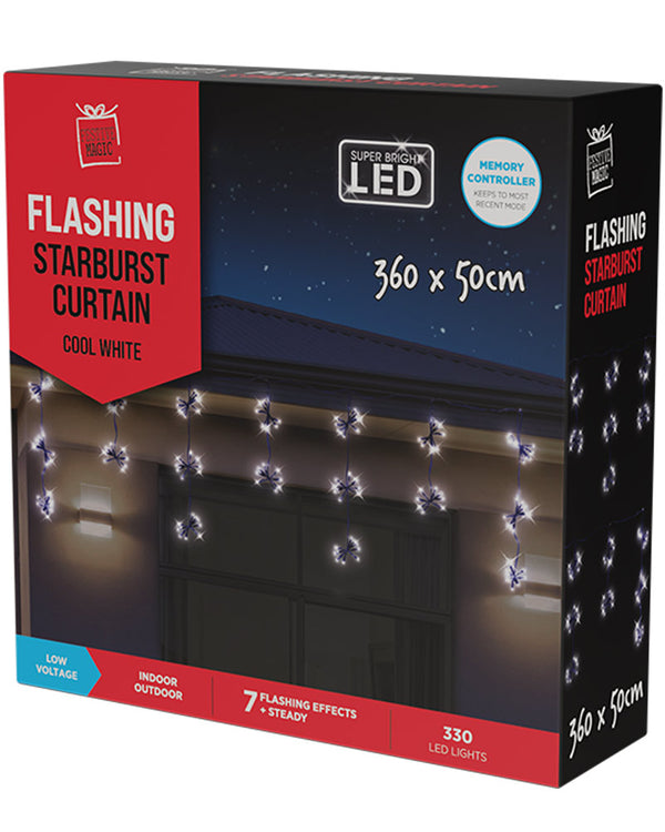White Christmas LED Starbursts Curtain 3.6m