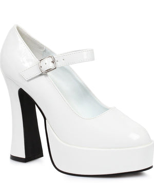 White Eden Patent Chunky Heel Womens Shoes