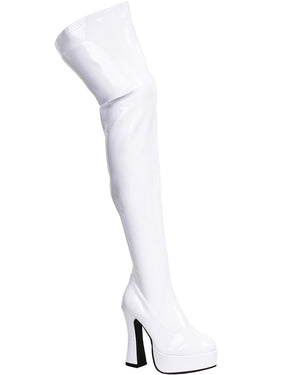 White Patent Thigh High Platform Deluxe Womens Boots