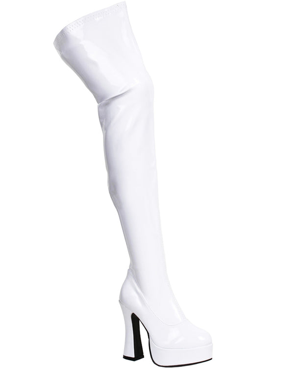 White Patent Thigh High Platform Womens Boots
