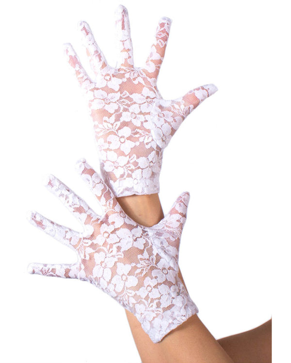 80s White Short Lace Gloves