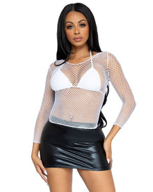 80s White Spandex Long Sleeved Net Womens Shirt