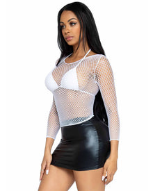 80s White Spandex Long Sleeved Net Womens Shirt