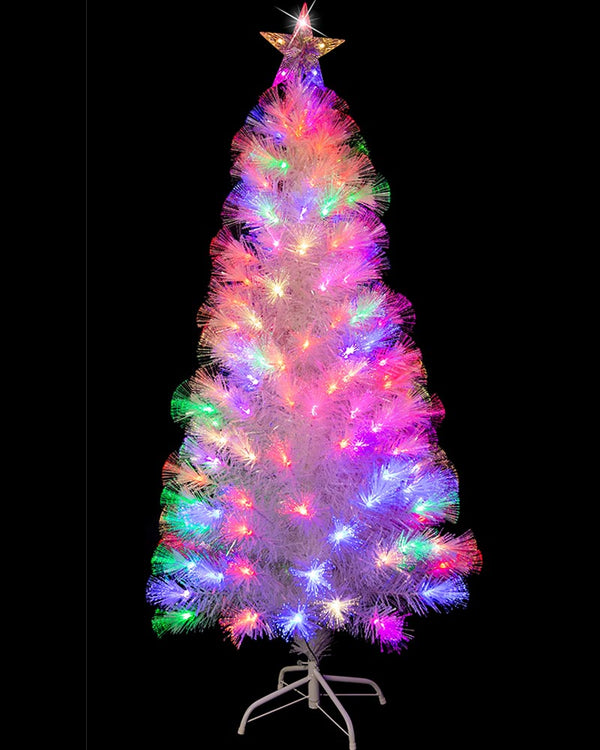 White Christmas Tree Fibre Optics LED With Decorative Flash Rainbow 1.5m