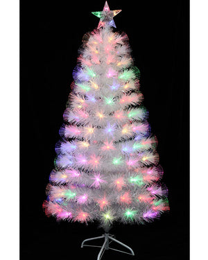 White Christmas Tree Fibre Optics LED With Decorative Flash Rainbow 1.5m