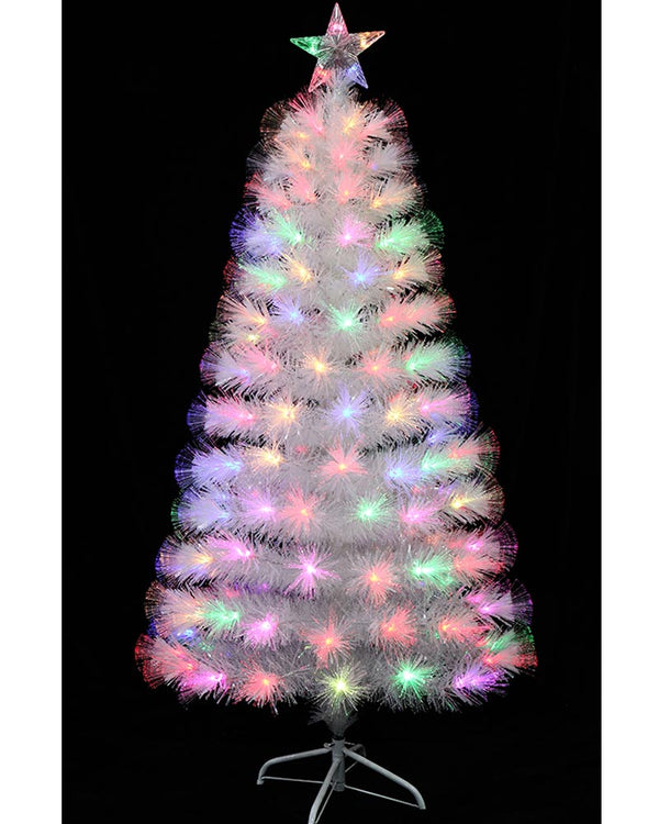 White Christmas Tree Fibre Optics LED With Decorative Flash Rainbow 1.5m