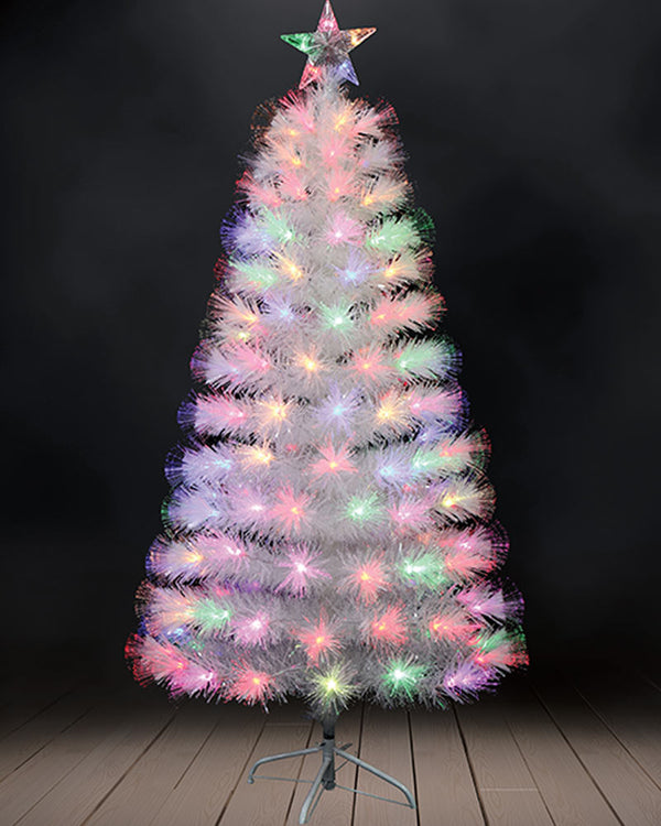 White Christmas Tree Fibre Optics LED With Decorative Flash Rainbow 1.5m