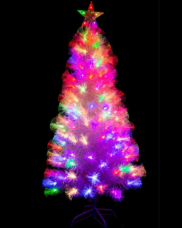 White Christmas Tree Fibre Optics LED With Decorative Flash Rainbow 1.5m