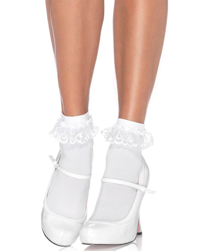 80s White with Lace Ruffle Anklet Socks