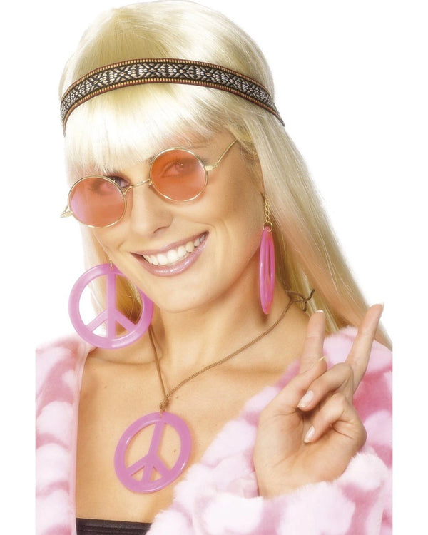 60s Womens Hippie Headband Glasses and Jewellery Kit