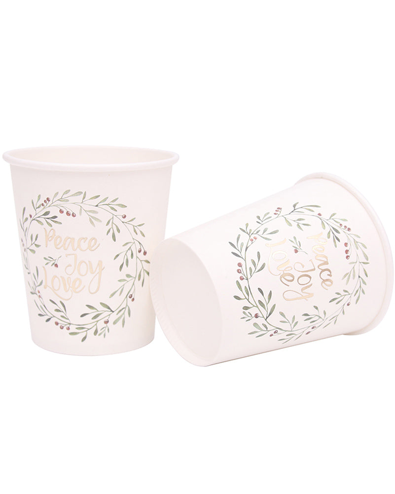 Christmas Foiled Mistletoe Paper Cup 200ml Pack of 12