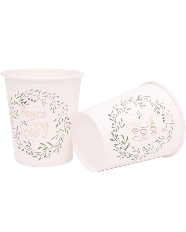 Christmas Foiled Mistletoe Paper Cup 200ml Pack of 12