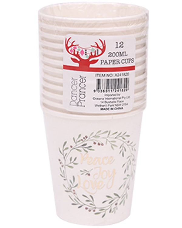 Christmas Foiled Mistletoe Paper Cup 200ml Pack of 12
