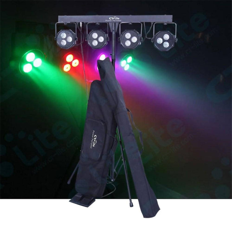 Party Stage Package with 4 LED Wash Lights Foot Controller Lighting Stand and 2 Carry Bags