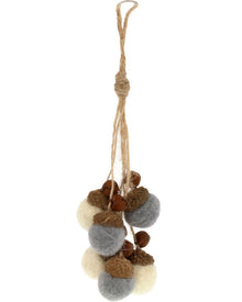 Grey and Cream Wool Glitter Acorns