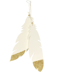 White Paper Feather with Gold Glitter Pack of 9