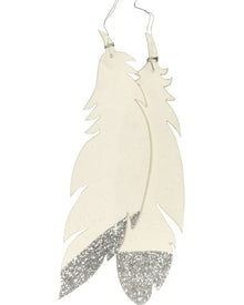 White Paper Feather with Silver Glitter Pack of 9