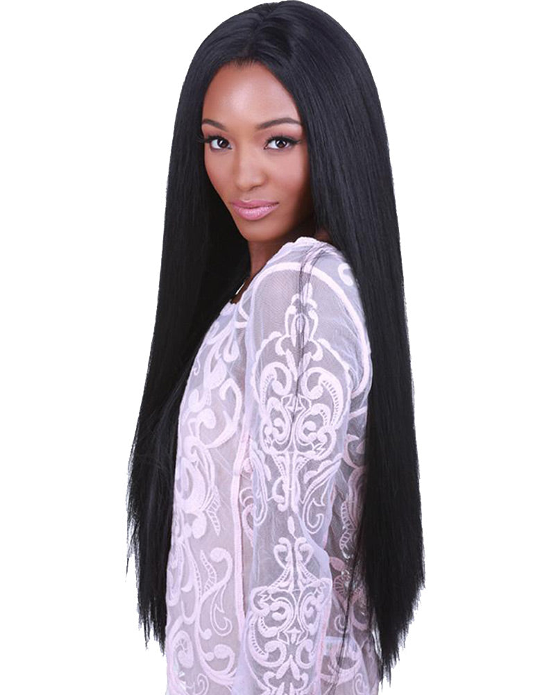 Lace Front Yaki Premium Long Black Wig
