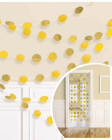 Yellow Sunshine Glitter Round Hanging String Decorations Pack of 6