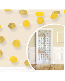 Yellow Sunshine Glitter Round Hanging String Decorations Pack of 6