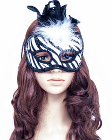 Zebra Masquerade Mask with Feathers